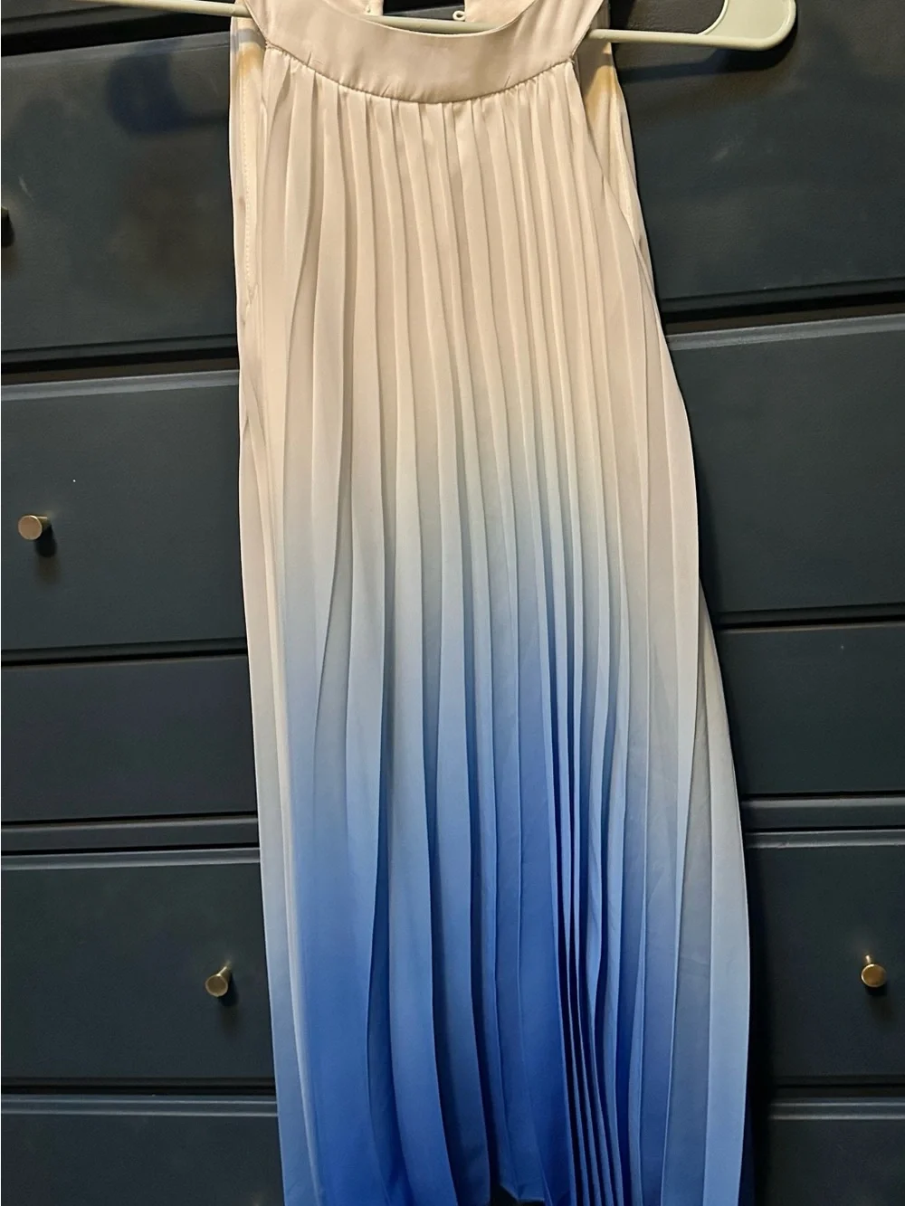 Rare Editions Blue and White Pleated Ombre Midi Dress